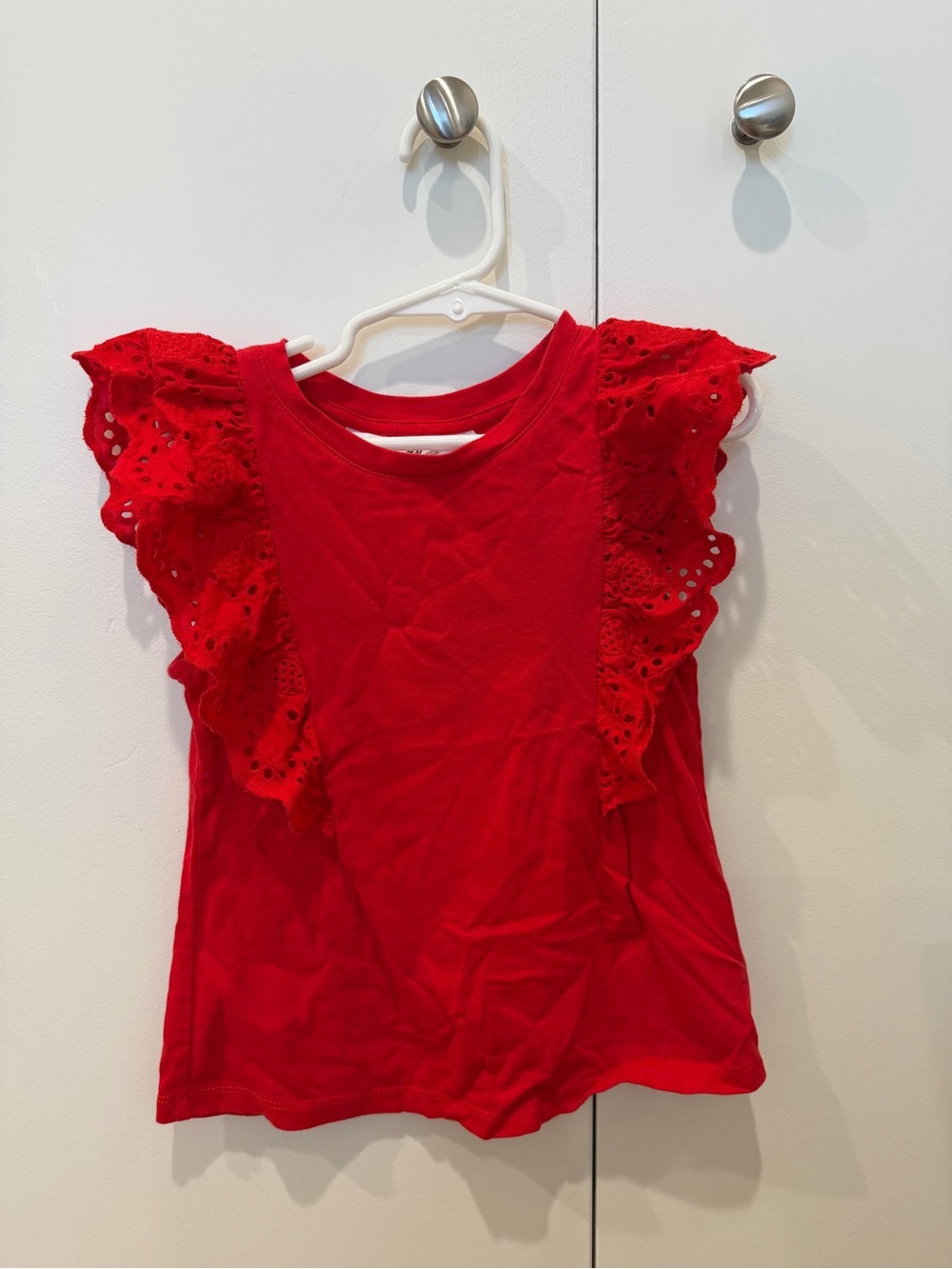 H&M Red Eyelet Ruffle Tank Top
